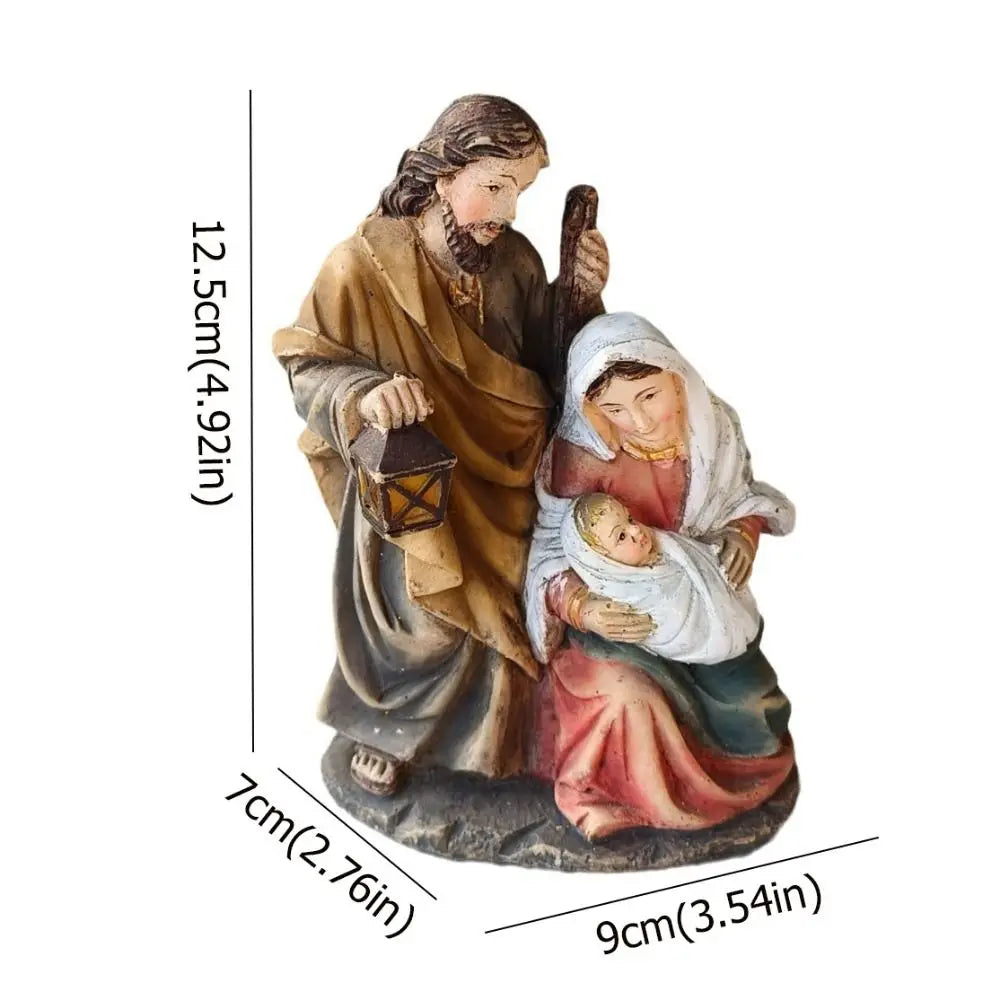 Creative Handmade Holy Family Statues Painted Cartoon Christ Figurine Religious Sculptures Church