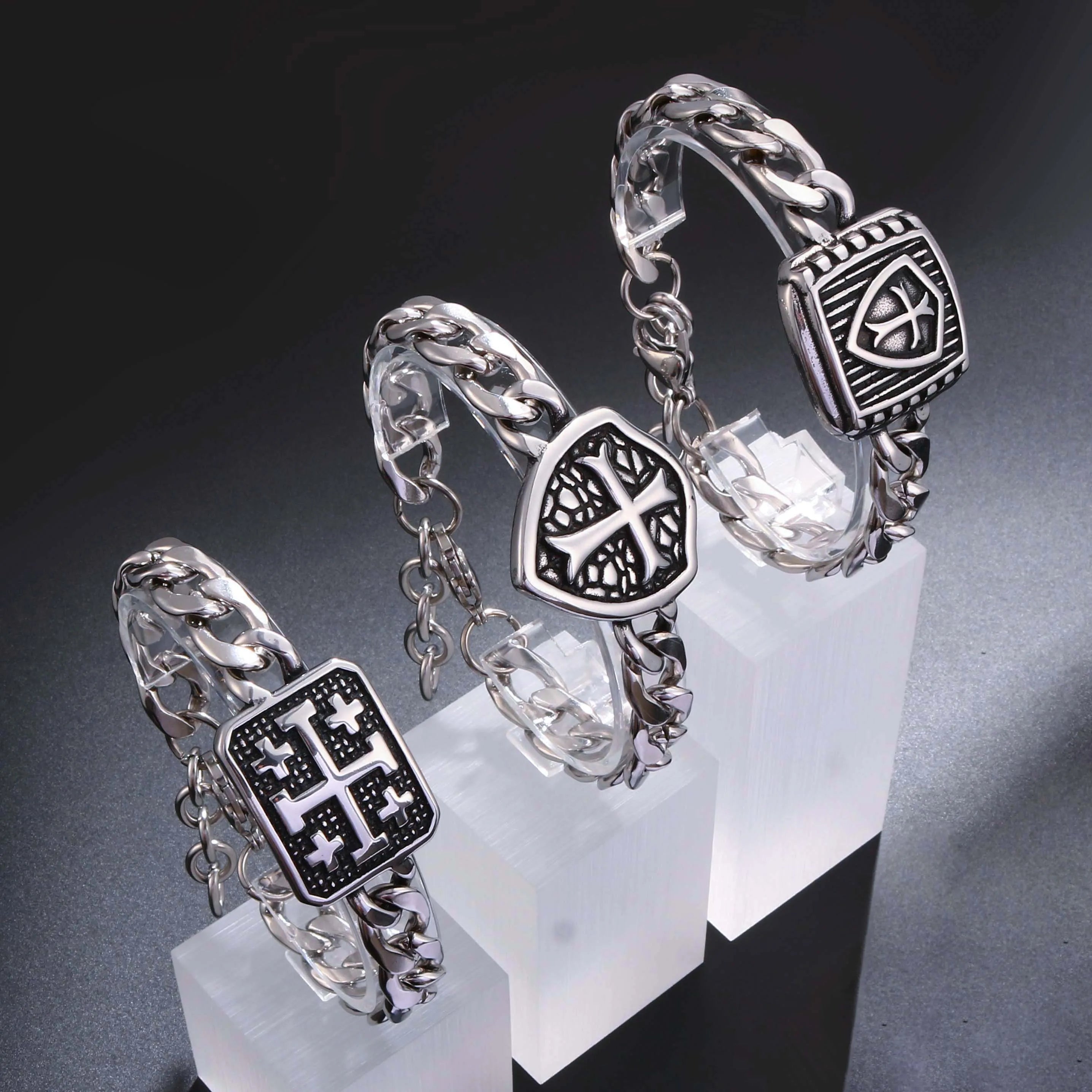 1PC Pulseras Hombre Medieval Stainless Steel Male Bracelets for Man Jesus Cross Bracelets Man Spiritual Jewelry Fathers Day Gift