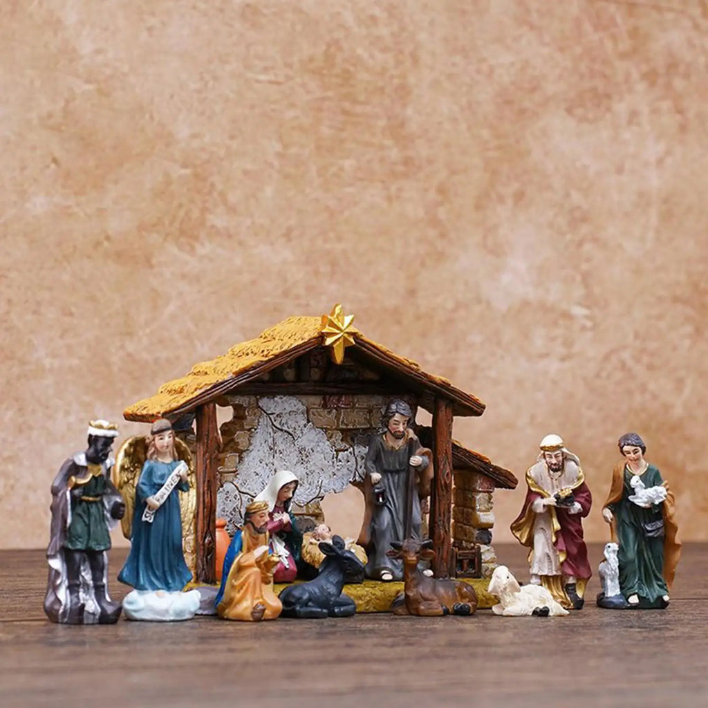 Nativity Set Christmas Manger Decoration Resin Christmas Manger Nativity Figurine Set for Bookshelf Home Dining Table Mantle