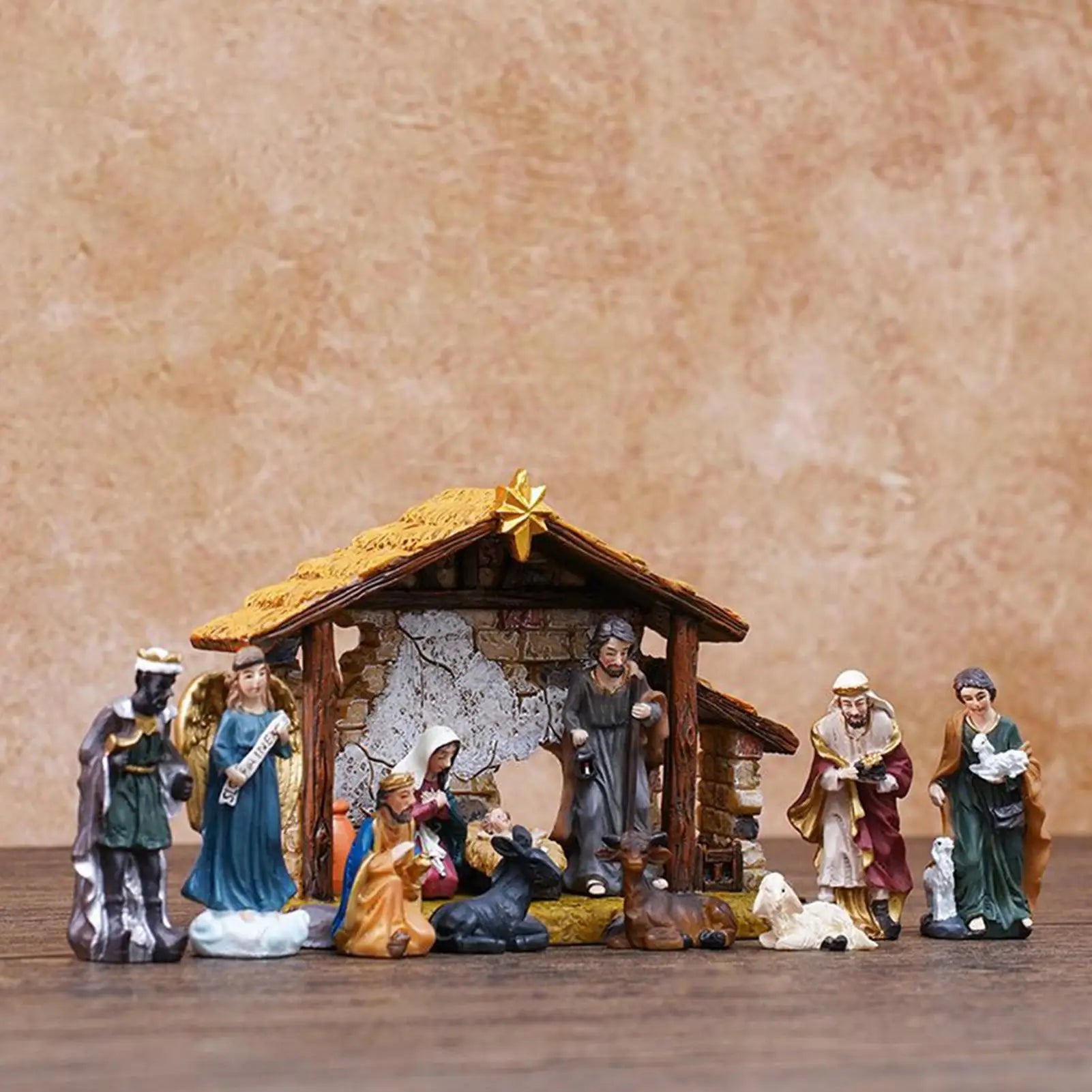 Nativity Set Christmas Manger Decoration Resin Christmas Manger Nativity Figurine Set for Bookshelf Home Dining Table Mantle