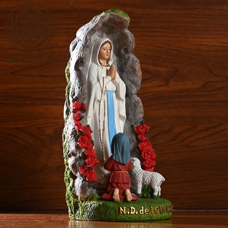 20cm Our Lady Mary Lourdes Resin Figurine Statue Religious Christmas Decor Catholic Holiday Figurine Decoration