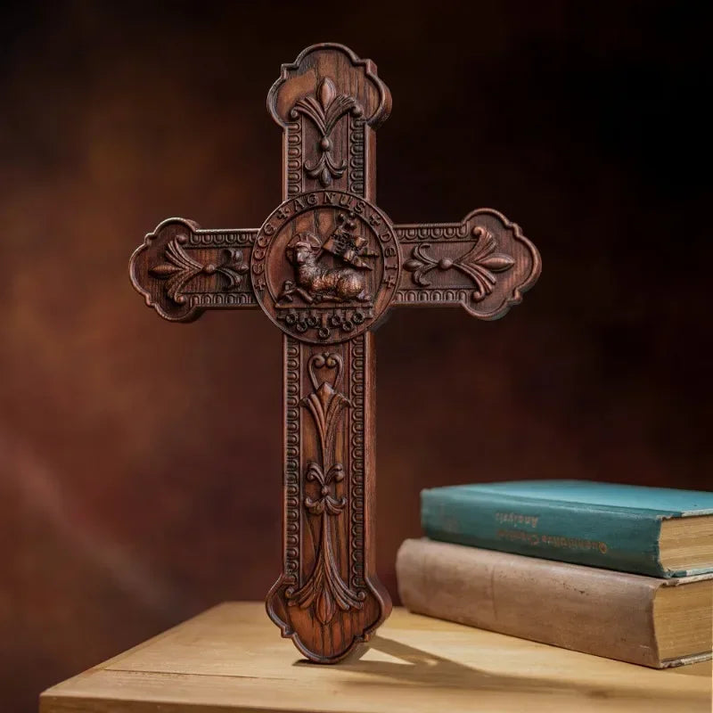 Vintage Wood Carving Cross for Wall Decoration Wall Hanging Church Gifts