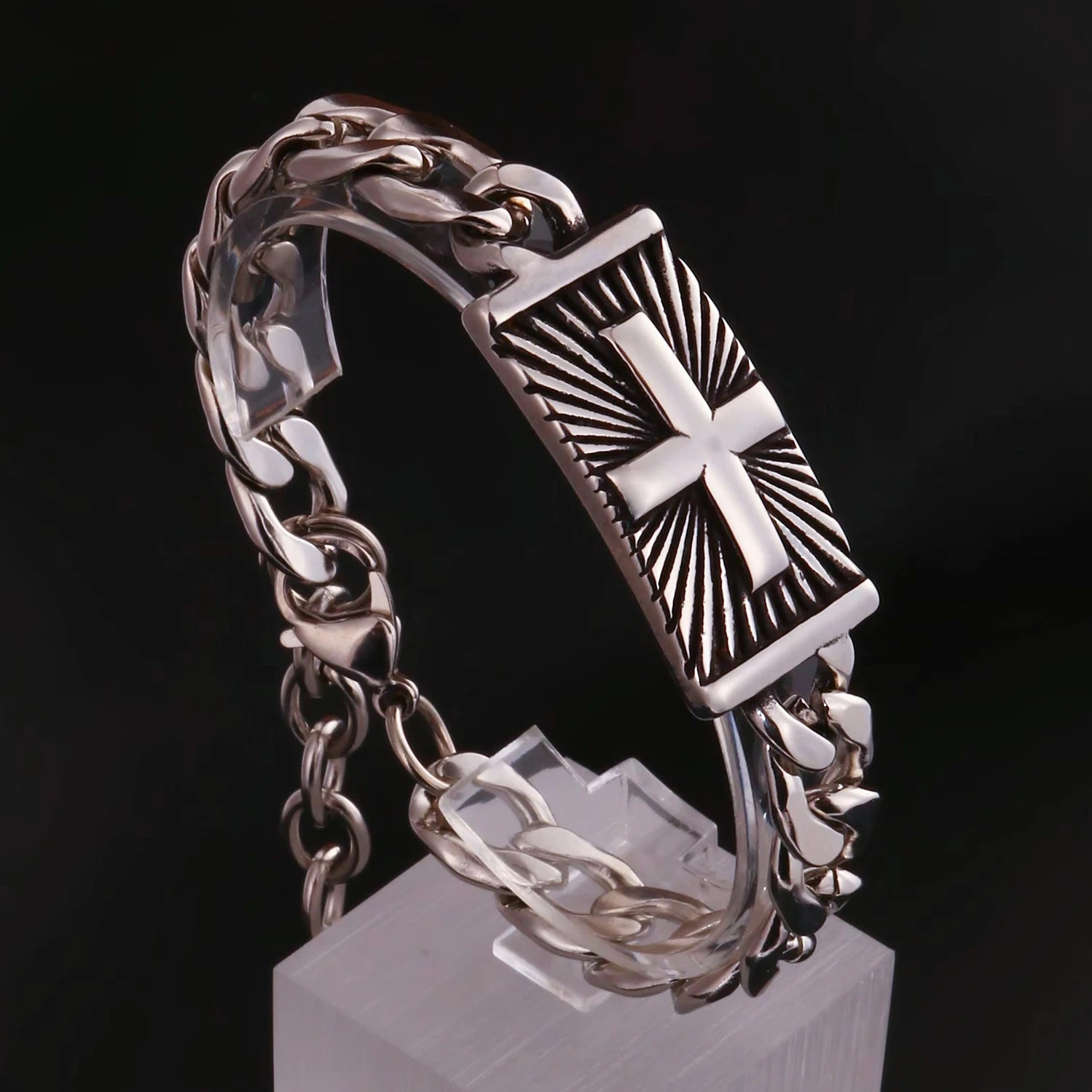 1PC Pulseras Hombre Medieval Stainless Steel Male Bracelets for Man Jesus Cross Bracelets Man Spiritual Jewelry Fathers Day Gift