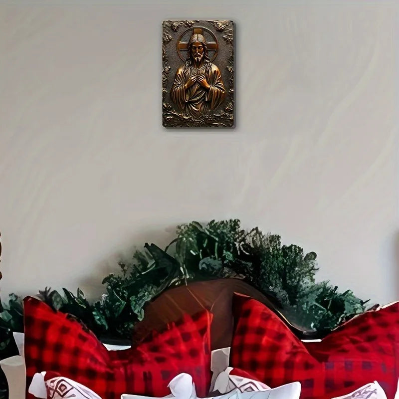 Metal Aluminum Sign Wall Hanging, 2D Flat Jesus, Square Sign, Square Gift, Wreath Sign, Living Room, Home, Door Wall, Decoration