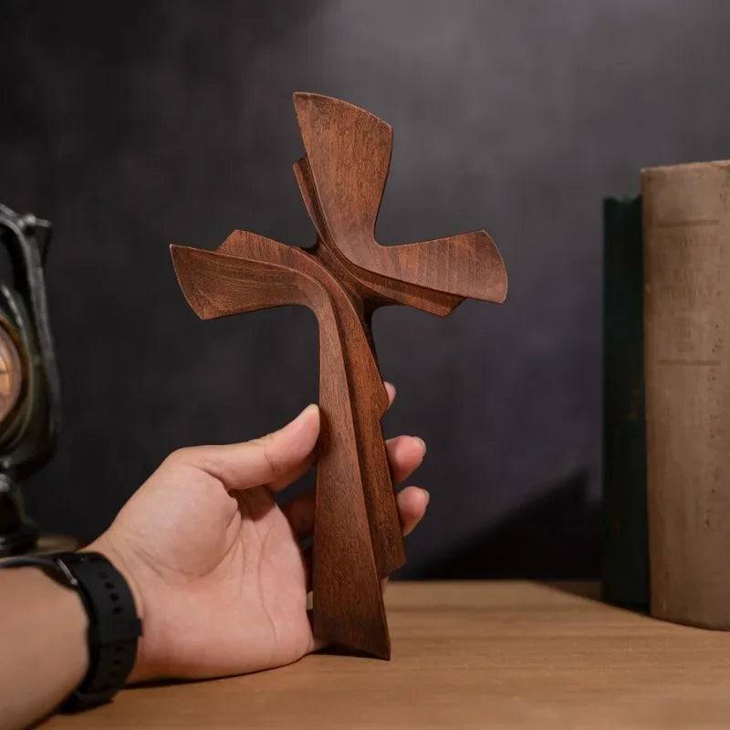 Vintage Solid Wood Carving Cross on Wall Big Cross Decoration Crafts Room Home Gift