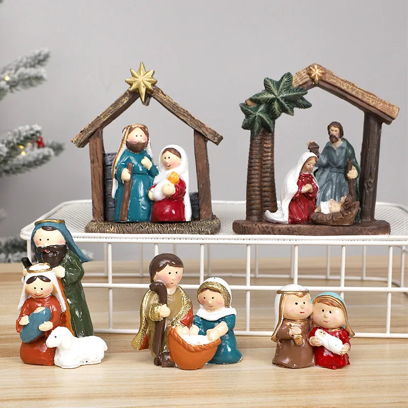 Christmas Decorations Manger Nativity Resin Ornaments Home Desktop Decoration