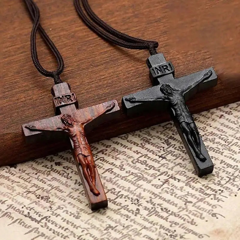Jesus Cross Wooden Necklace Cross Pendant Necklace wood Cross Necklace christian Catholic Jesus Crucifix Necklace Accessories