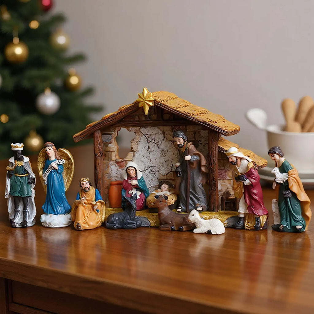 Nativity Set Christmas Manger Decoration Resin Christmas Manger Nativity Figurine Set for Bookshelf Home Dining Table Mantle