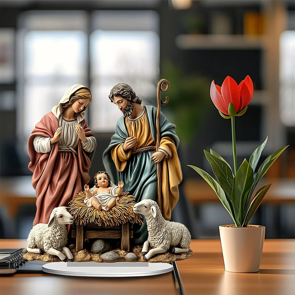 Christmas Nativity Scene Figurine Christmas Decoration Holy Family Miniatures Statue for Birthday Gift Car Indoor Decor Shelf
