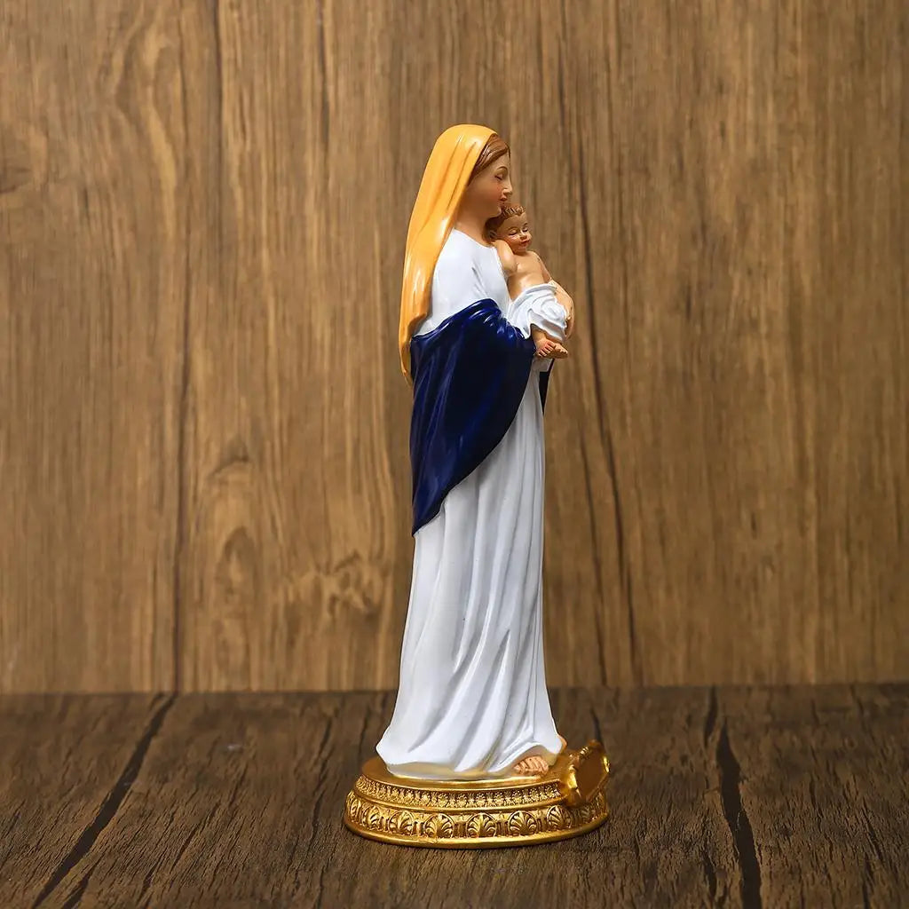 Religious Blessed Mary Holding Baby Statue Figurine Resin Sculpture Christian Ornament for Office Church Tabletop Home