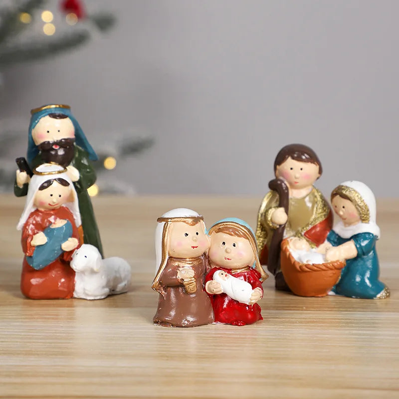 Christmas Decorations Manger Nativity Resin Ornaments Home Desktop Decoration