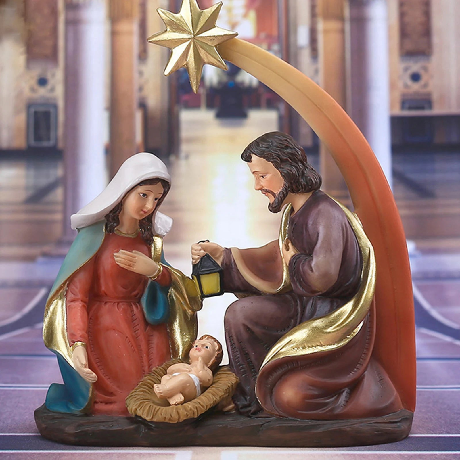 Resin Jesus Nativity Figurine Desktop Ornament Family Nativity Sculptures Handicrafts Christmas Gift Home Decor for Living Room