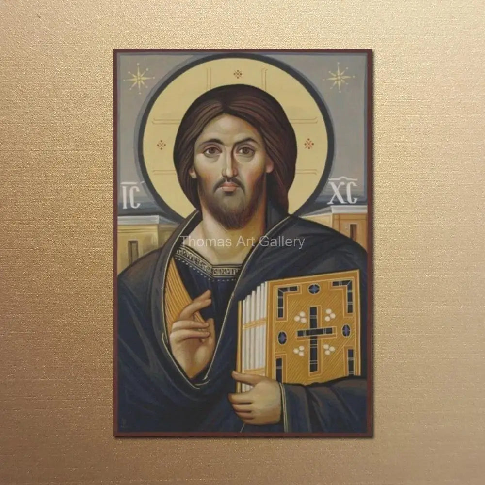 Large Greek Orthodox Jesus Christ Icon Canvas Print Byzantine HD Religious Art Wall Decor for Church Home Altar & Prayer Corner