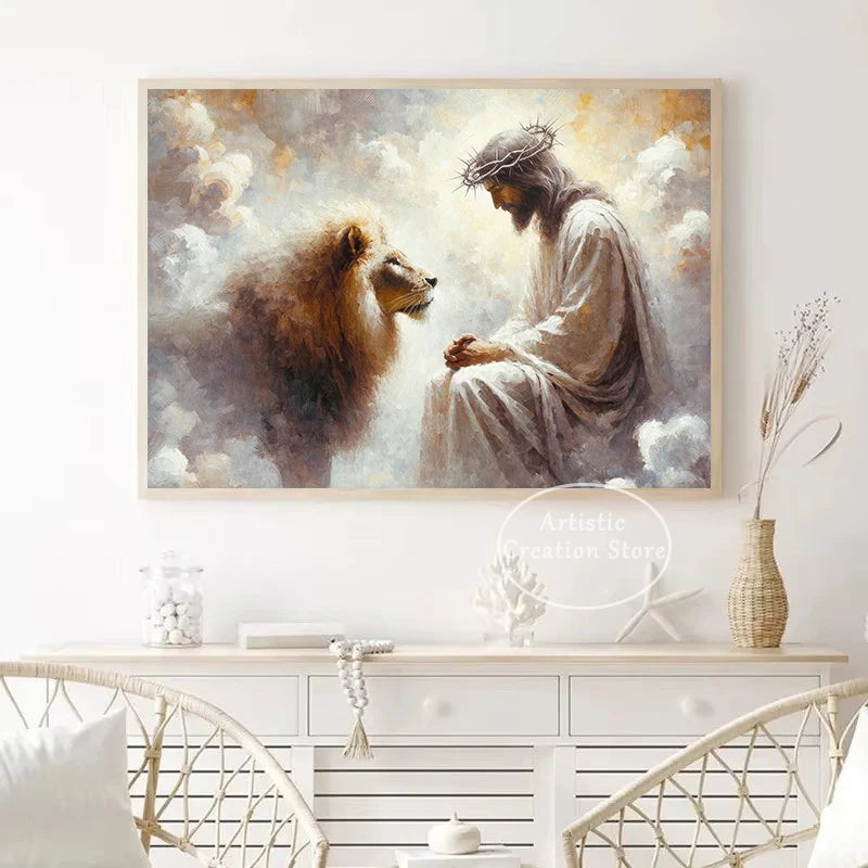 Retro Christian Jesus Leaves The 99 Good Shepherd Landscape Religious Poster Canvas Painting Wall Pictures Home Interior Decor
