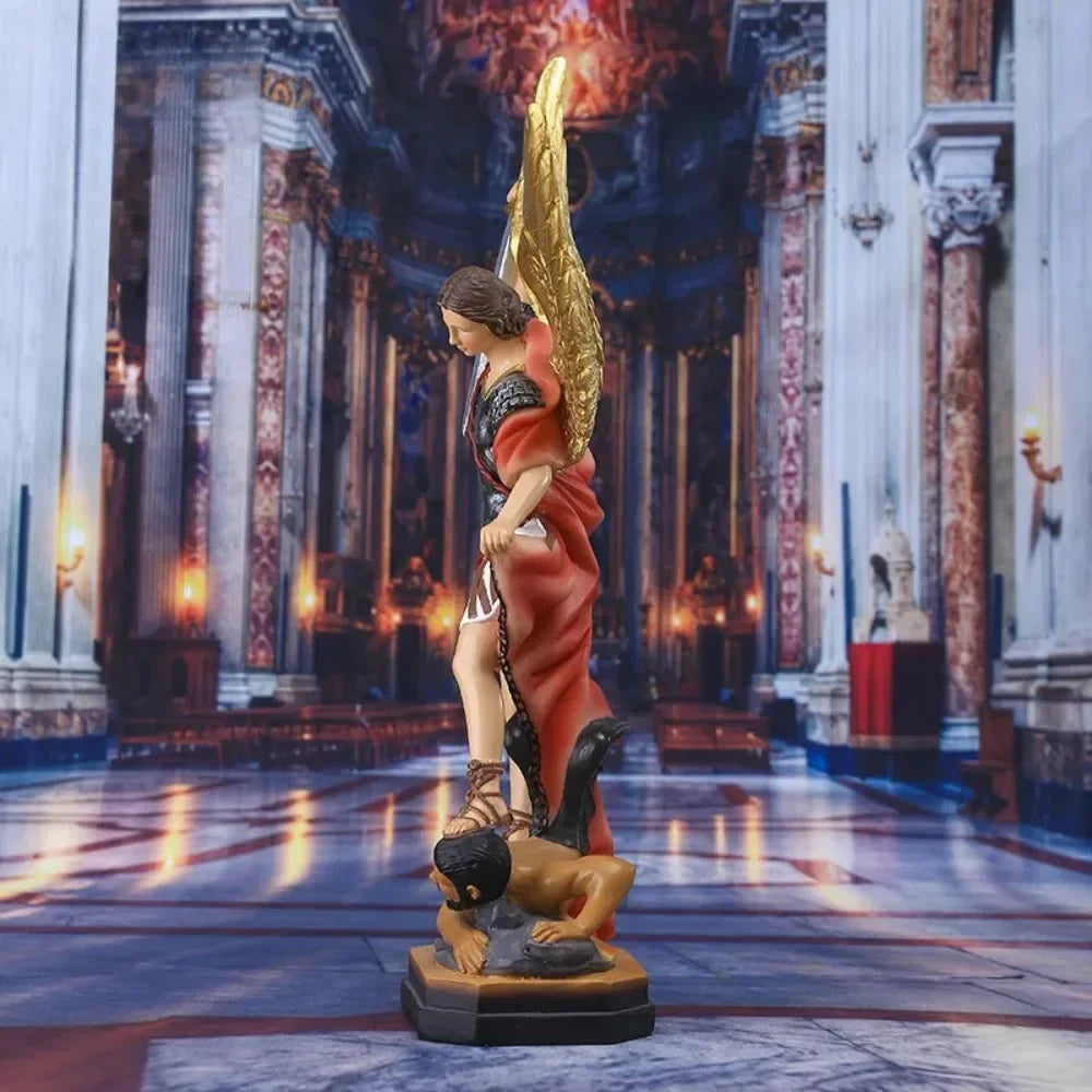 Colorful Saint Michael's Angel Statue,Paintings Guarding Justice,Home Blessing Decoration,Guardian of Eden Resin Crafts Gift