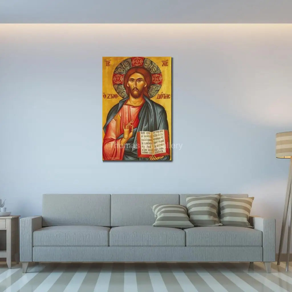 Large Greek Orthodox Jesus Christ Icon Canvas Print Byzantine HD Religious Art Wall Decor for Church Home Altar & Prayer Corner