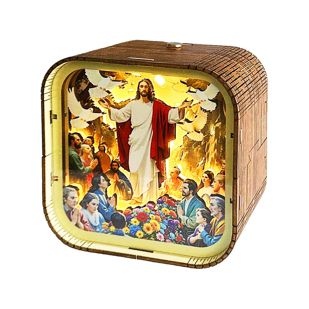 DIY 3D Wooden Jesus Resurrection Book Nook Kit with LED Light - Christian Bookshelf Insert, Religious Home Decor