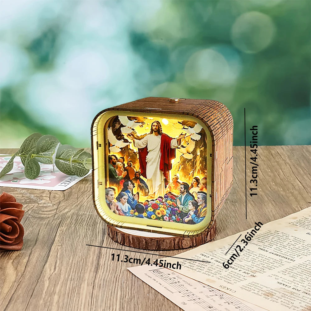 DIY 3D Wooden Jesus Resurrection Book Nook Kit with LED Light - Christian Bookshelf Insert, Religious Home Decor