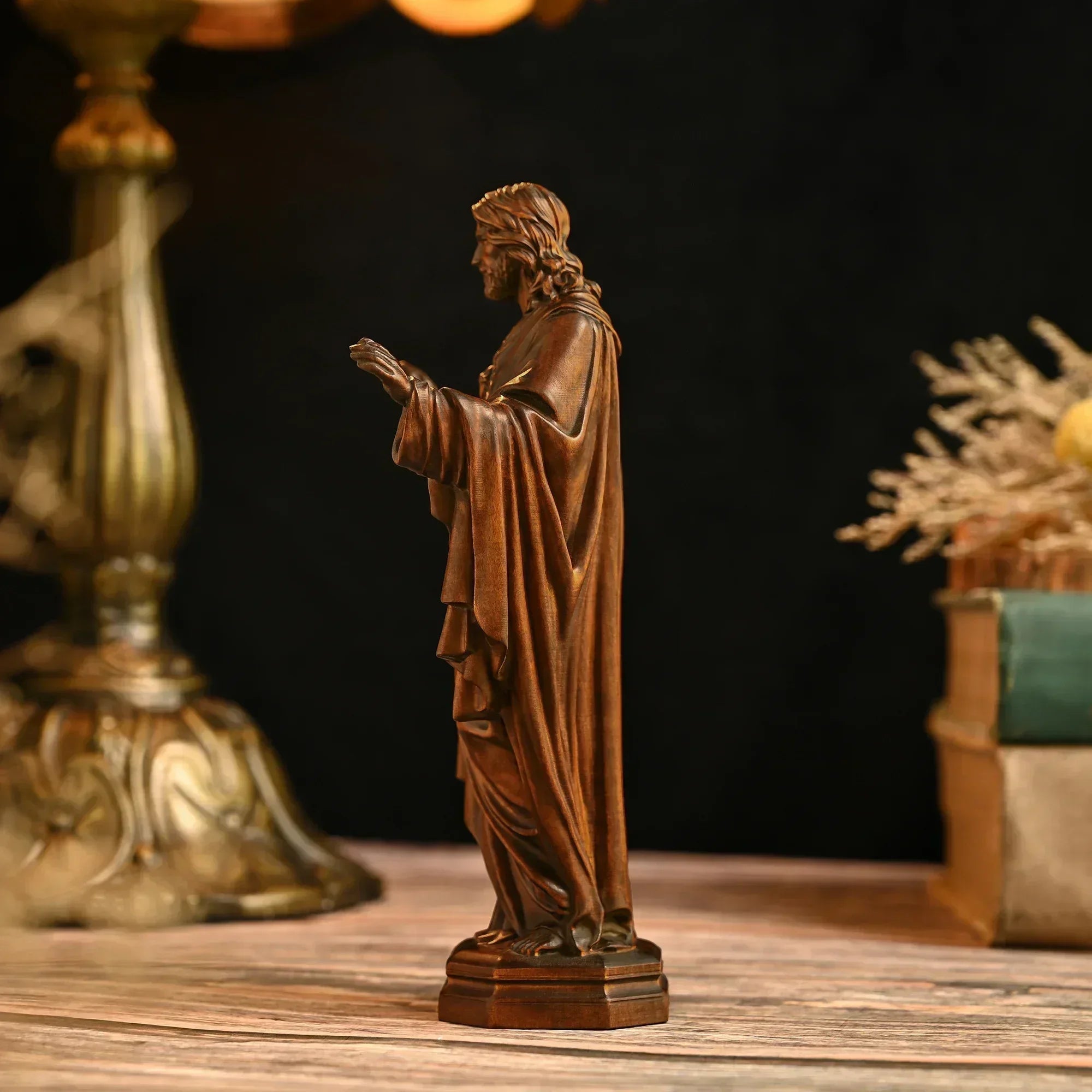 Vintage Solid Wood Carving Handcrafts Jesus Sacred Statue Ornaments Office Decor Figurines