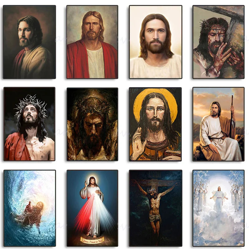 Jesus Christ Portrait Hand of God Poster Retro Christian Religious Canvas Painting Wall Art Pictures Christmas Home Decor