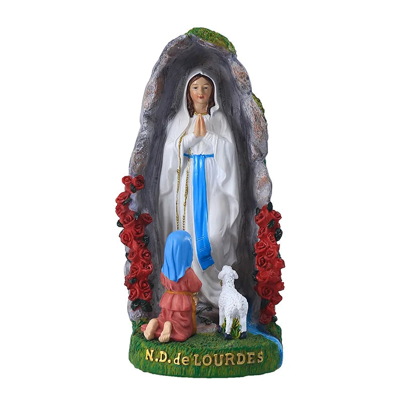 20cm Our Lady Mary Lourdes Resin Figurine Statue Religious Christmas Decor Catholic Holiday Figurine Decoration