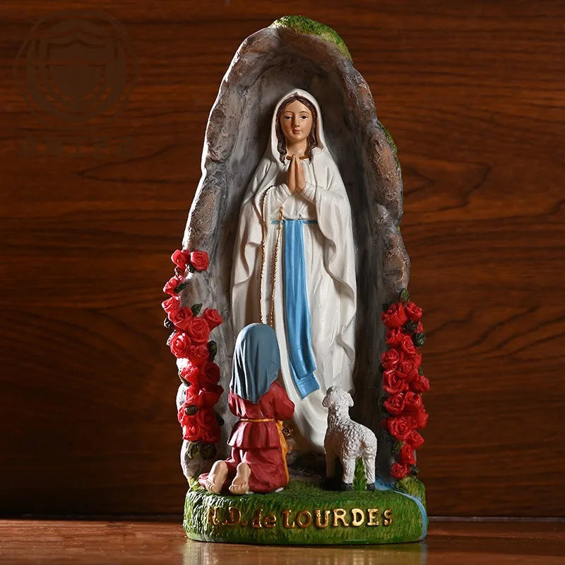 20cm Our Lady Mary Lourdes Resin Figurine Statue Religious Christmas Decor Catholic Holiday Figurine Decoration