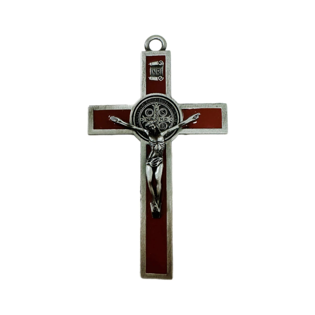 Easter Gift Crucifix Wall Cross-St. Benedict Metal Wall Art-5.0 InchX2.7 Inch Black White Brown Enamel Give Blessing Rosary Gift