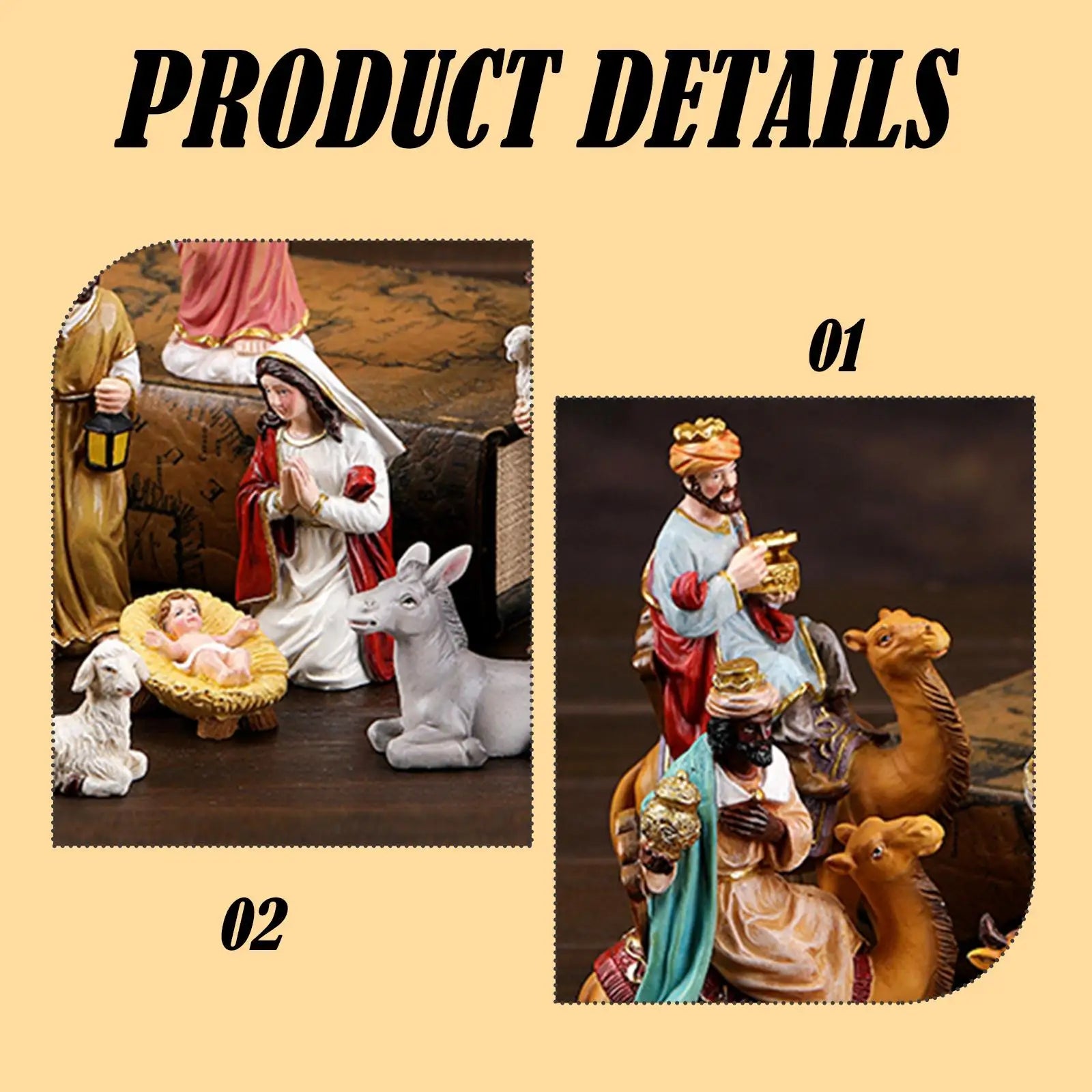 11Pcs Christmas Nativity Scene Collection Crafts Holy Family Nativity Figurine Resin Statue for Hallway Cabinet Living Room