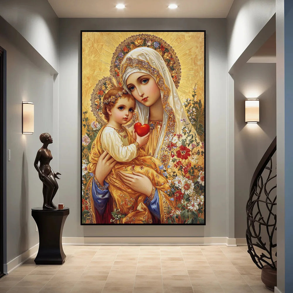 Christian Sacred Heart Jesus Art Posters Prints Catholic Pure Virgin Mary Canvas Painting Religious Believers Bedroom Home Decor