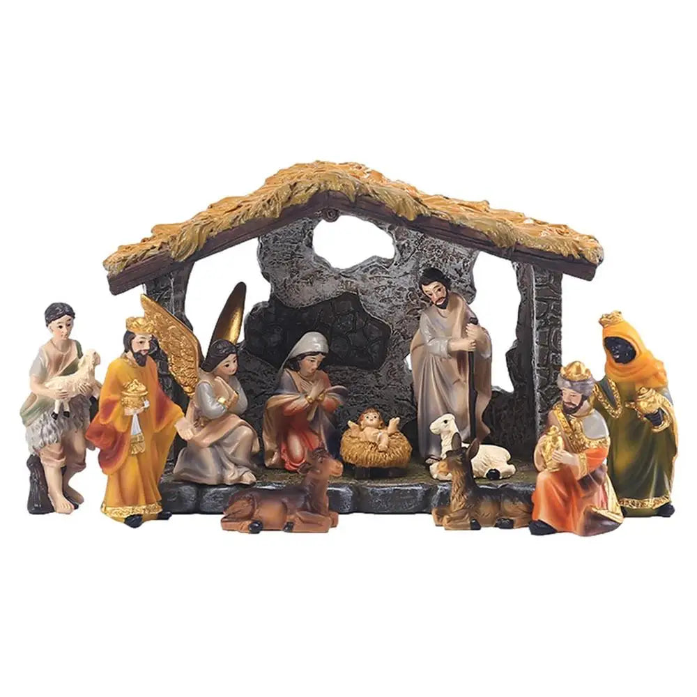 12pcs Christmas Manger Decorations Set Nativity Scene Set Resin Tabletop Nativity Set Resin Home Living Room Nativity Figurines