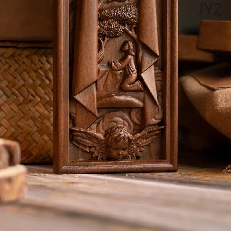 Vintage Wooden Easter Catholic Cross Jesus Statue, Interior Religious Wall Decor Baptismal Gift