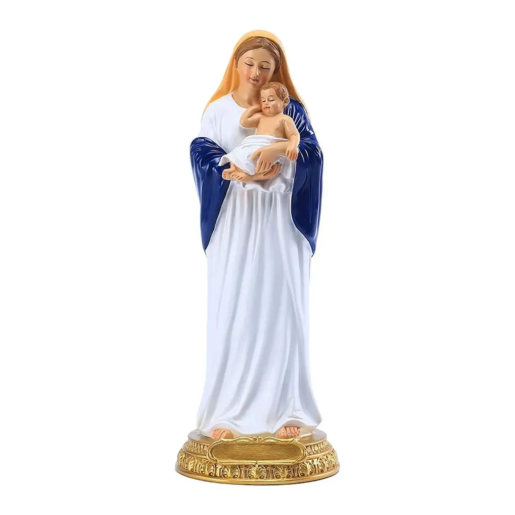 Religious Blessed Mary Holding Baby Statue Figurine Resin Sculpture Christian Ornament for Office Church Tabletop Home