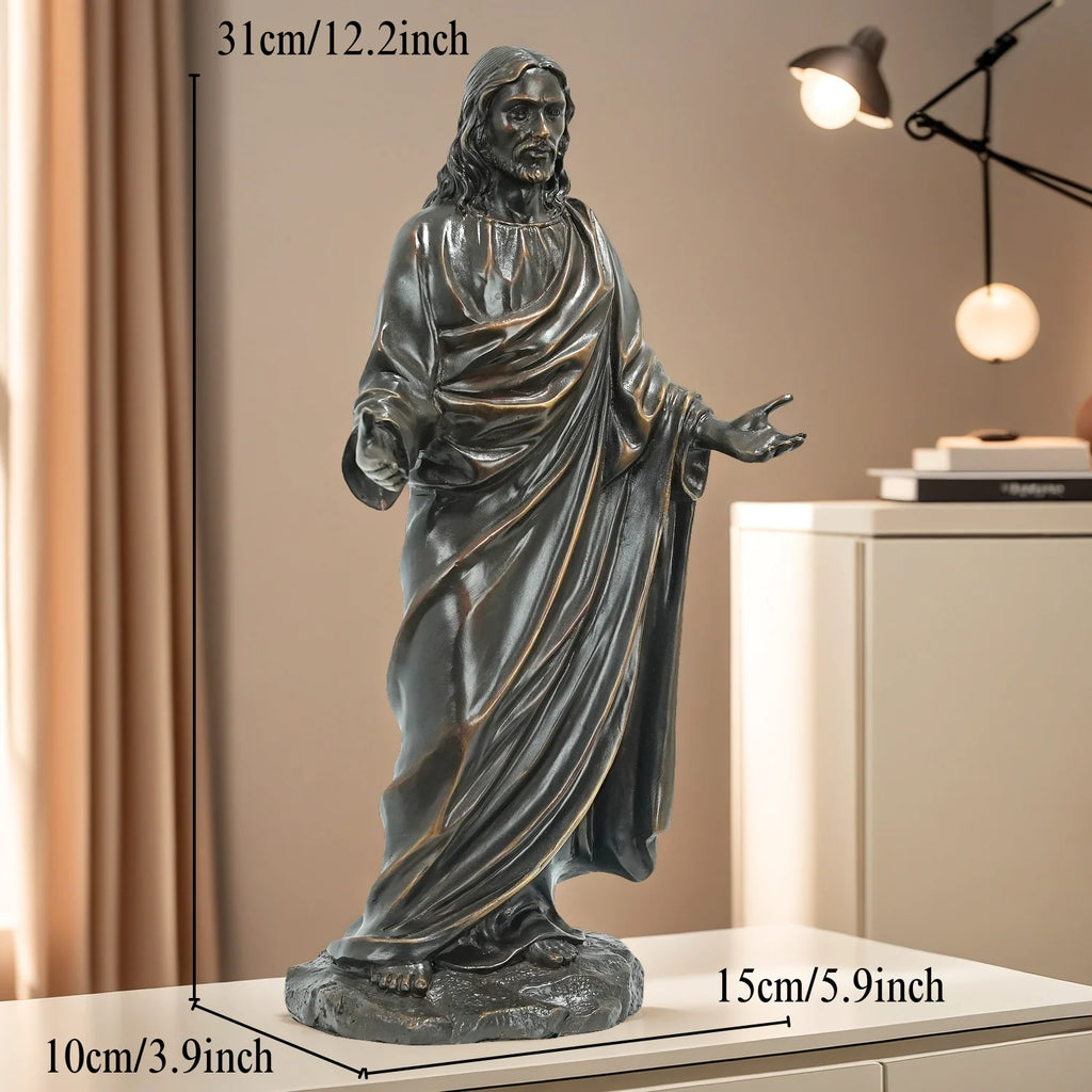 31cm Bronze Jesus Sculpture Christ Blessing Jesus Bronze Statue Church Bronze Figurines Home Decor Ornaments Antique Crafts