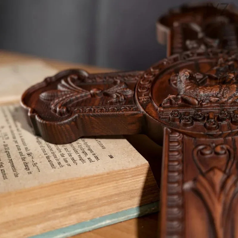 Vintage Wood Carving Cross for Wall Decoration Wall Hanging Church Gifts