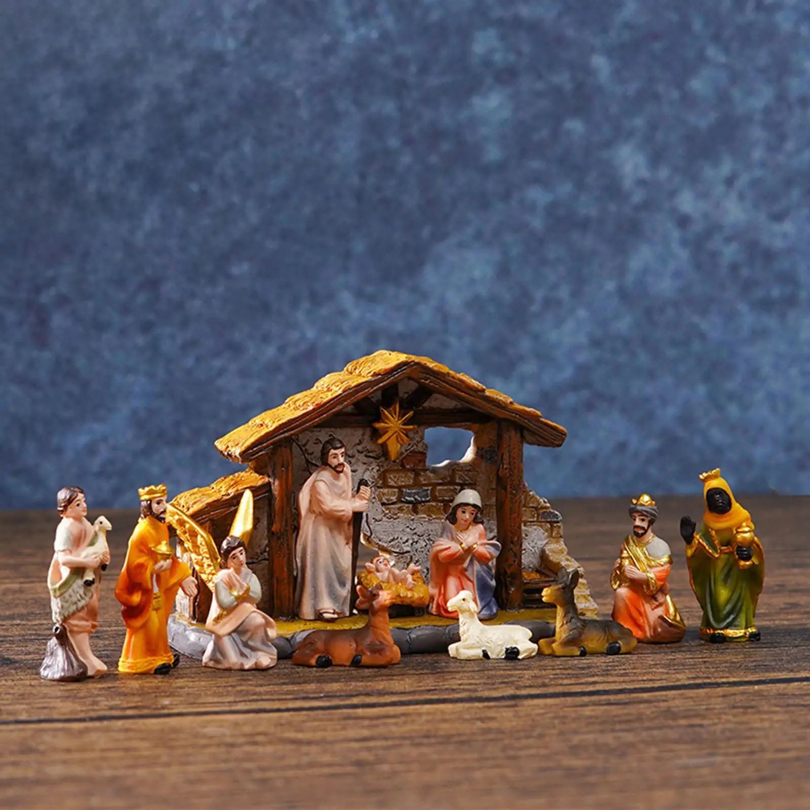 Christmas Nativity Scene Set Handmade Decorative Xmas Statue, Tabletop Decoration for Office, Desk