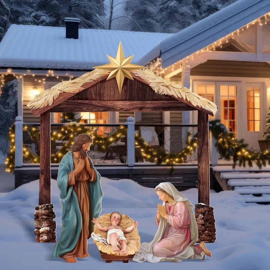Large Outdoor Christmas Nativity Scene Holy Family Decoration Set Made of Weatherproof PVC for Front Yard and Lawn Perfect Chri