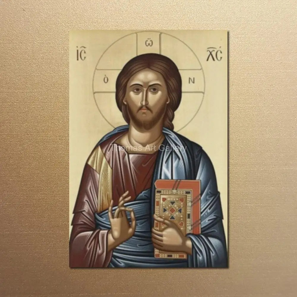 Large Greek Orthodox Jesus Christ Icon Canvas Print Byzantine HD Religious Art Wall Decor for Church Home Altar & Prayer Corner