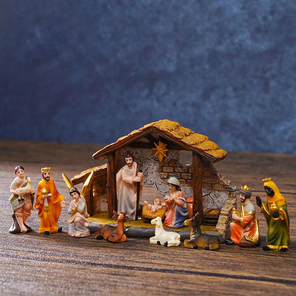 Christmas Nativity Scene Set Handmade Decorative Xmas Statue, Tabletop Decoration for Office, Desk