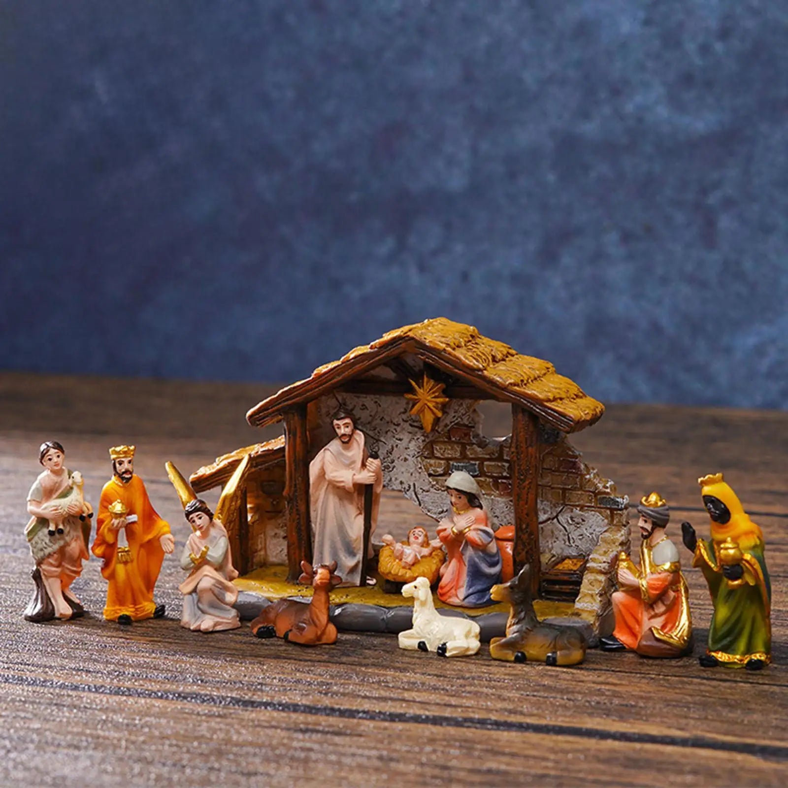Christmas Nativity Scene Set Handmade Decorative Xmas Statue, Tabletop Decoration for Office, Desk