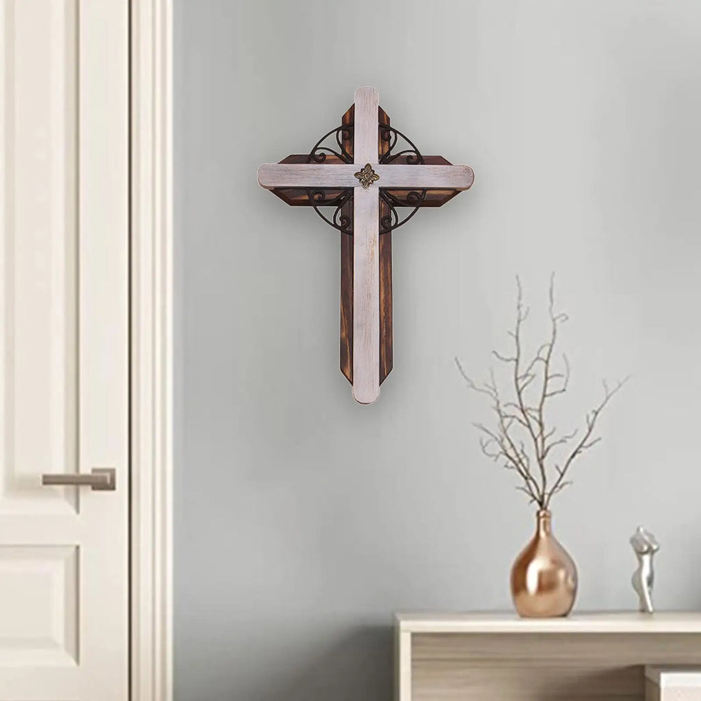 Christian Wall Cross Decorative Sculpture, Elegant Design, 34x25cm