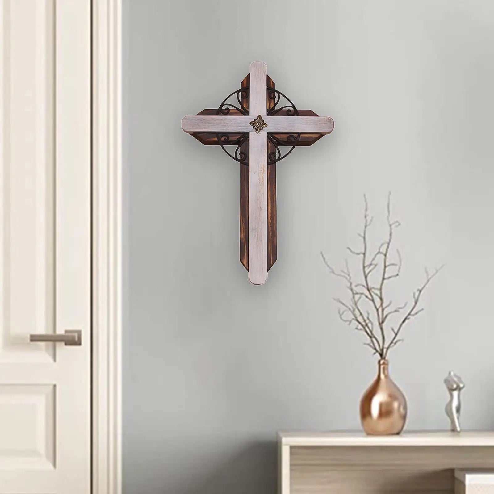 Christian Wall Cross Decorative Sculpture, Elegant Design, 34x25cm