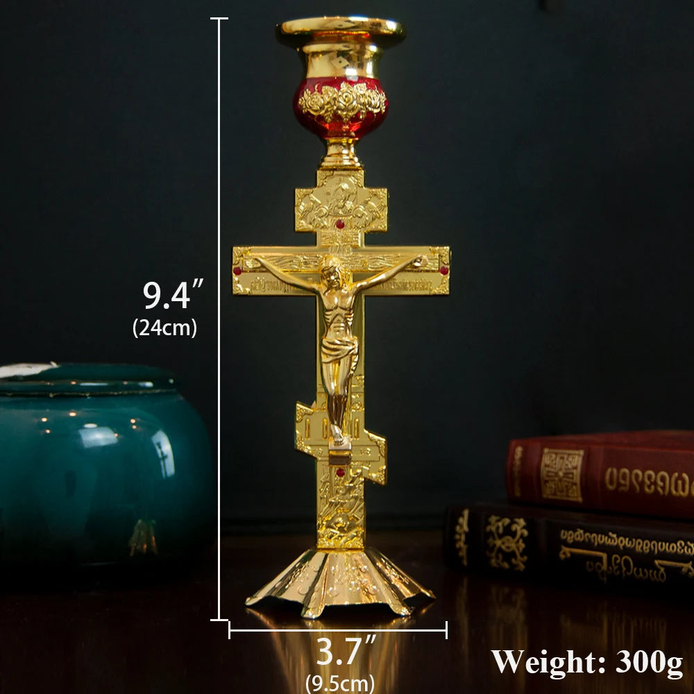 Orthodox Cross Candlestick Jesus Candlestick Zinc Alloy Candlestick Zinc Alloy Candlestick Glass Church Supplies Home Decoration