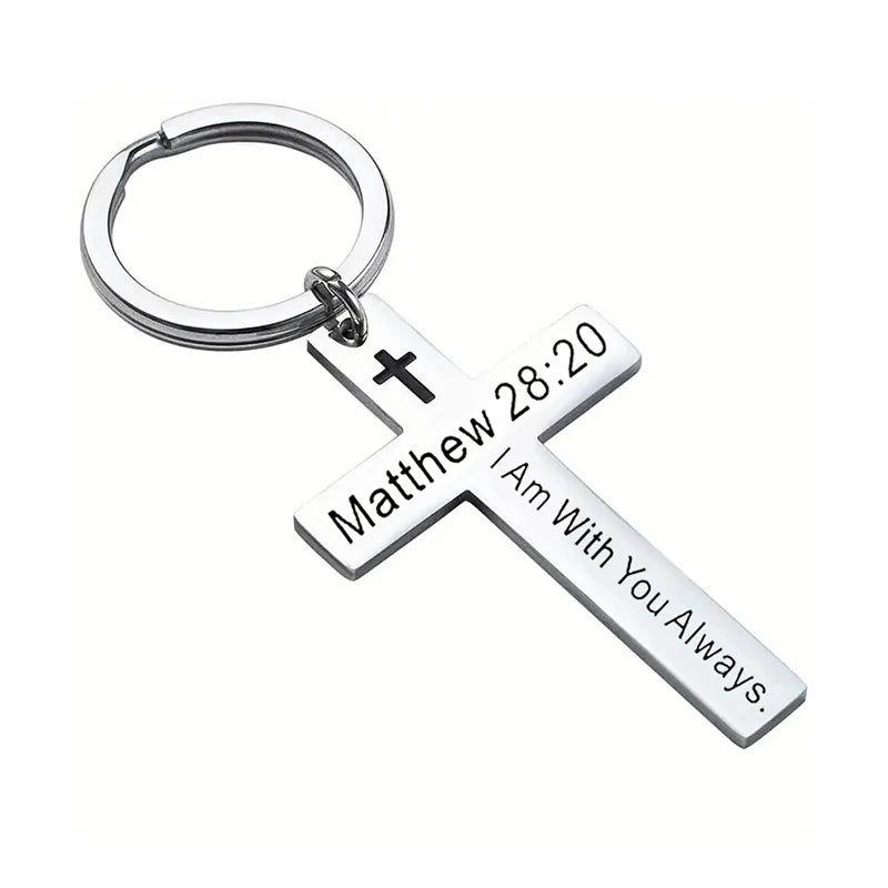 Christian Bible Verse Cross Pendant Keychain Stainless Steel Religious Psalm Prayer Key Chain Keyring Gifts
