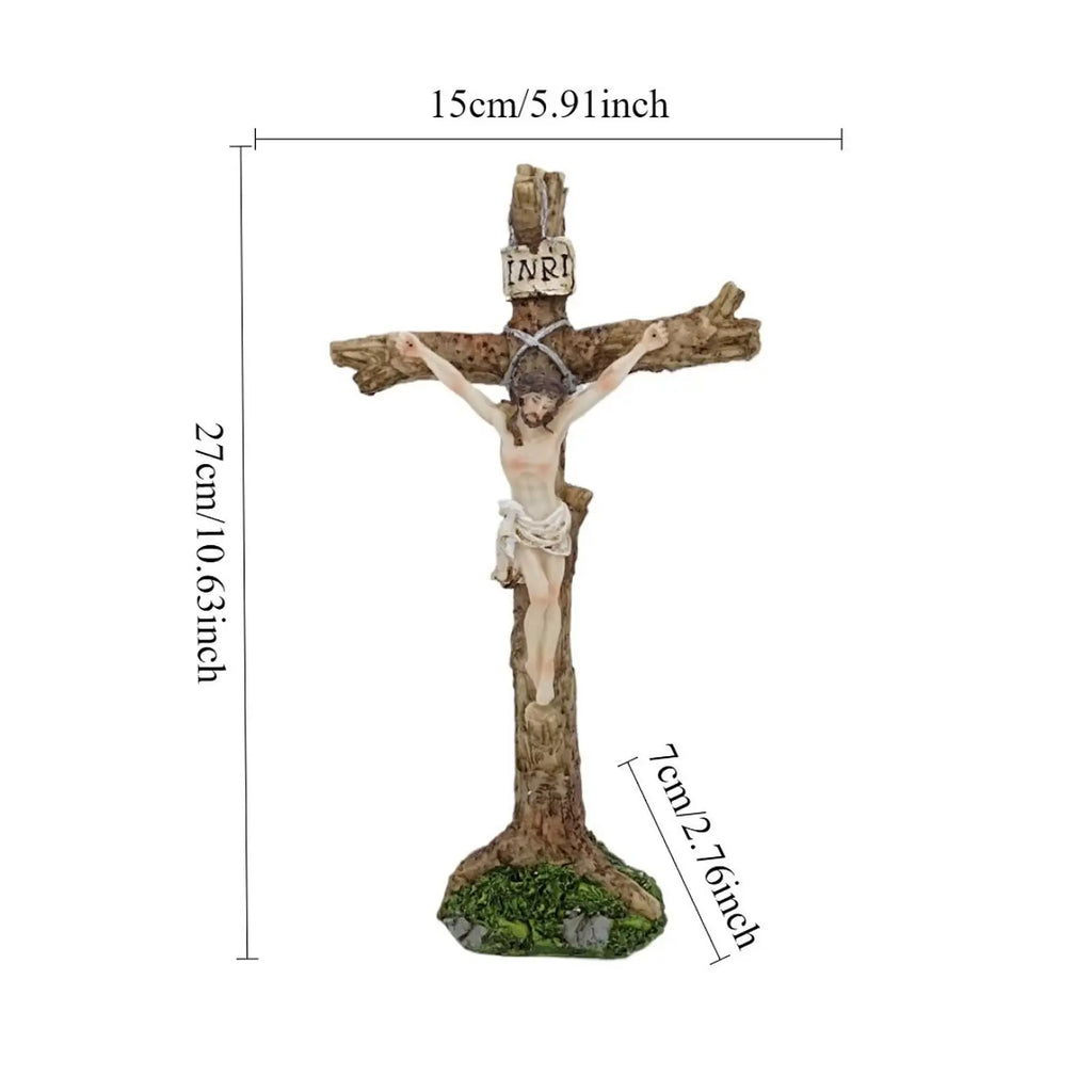 Standing Crucifix Sculpture Passion Crucifix Tabletop Centerpiece Holiday Jesus Cross Figurine Easter Decoration for Table