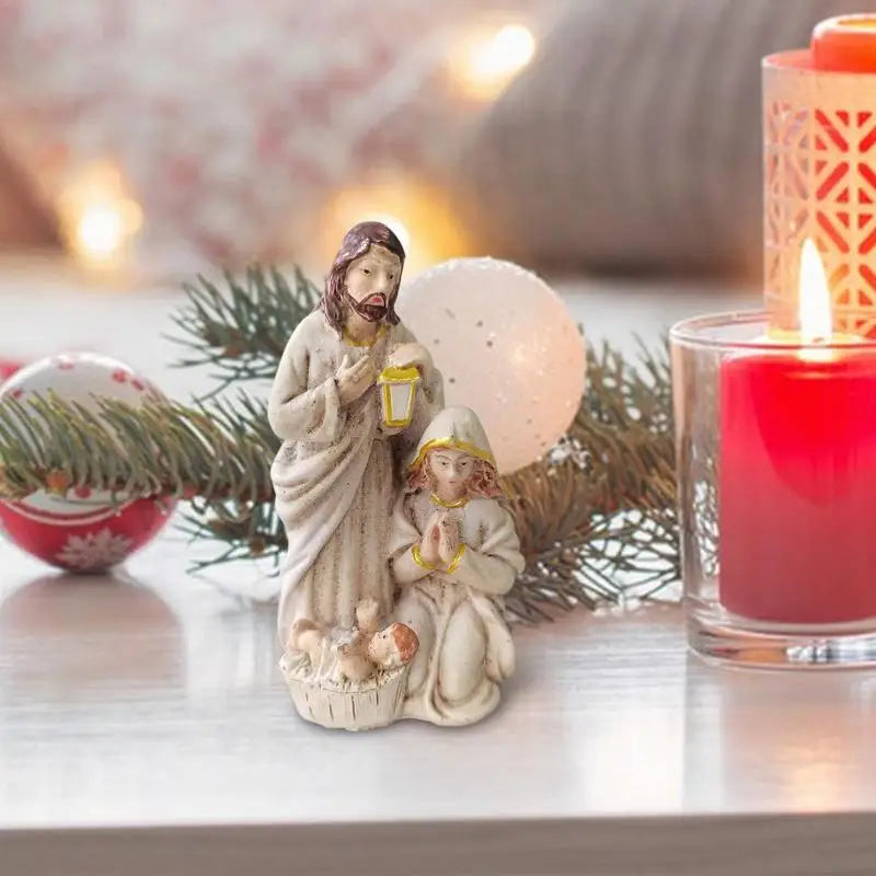Nativity Scene Statue Tabletop Scenes Resin Holy Family Statue Catholic Figurine Handicrafts Sculpture Thanksgiving Decoration