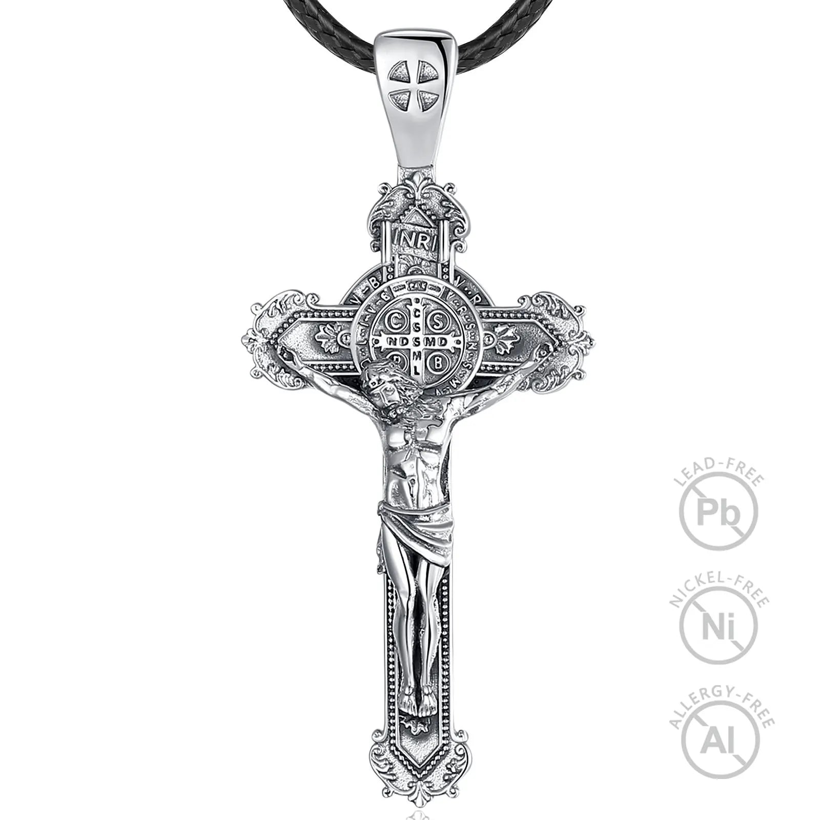 Eudora 925 Sterling Silver Saint Benedict Medal Necklace for Men Women san benedict crucifix cross Amulet Pendant Religious Gift