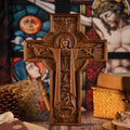 Christian Wooden Easter Catholic Cross Jesus Statue Interior Wall Decoration, Religious Baptismal Gift