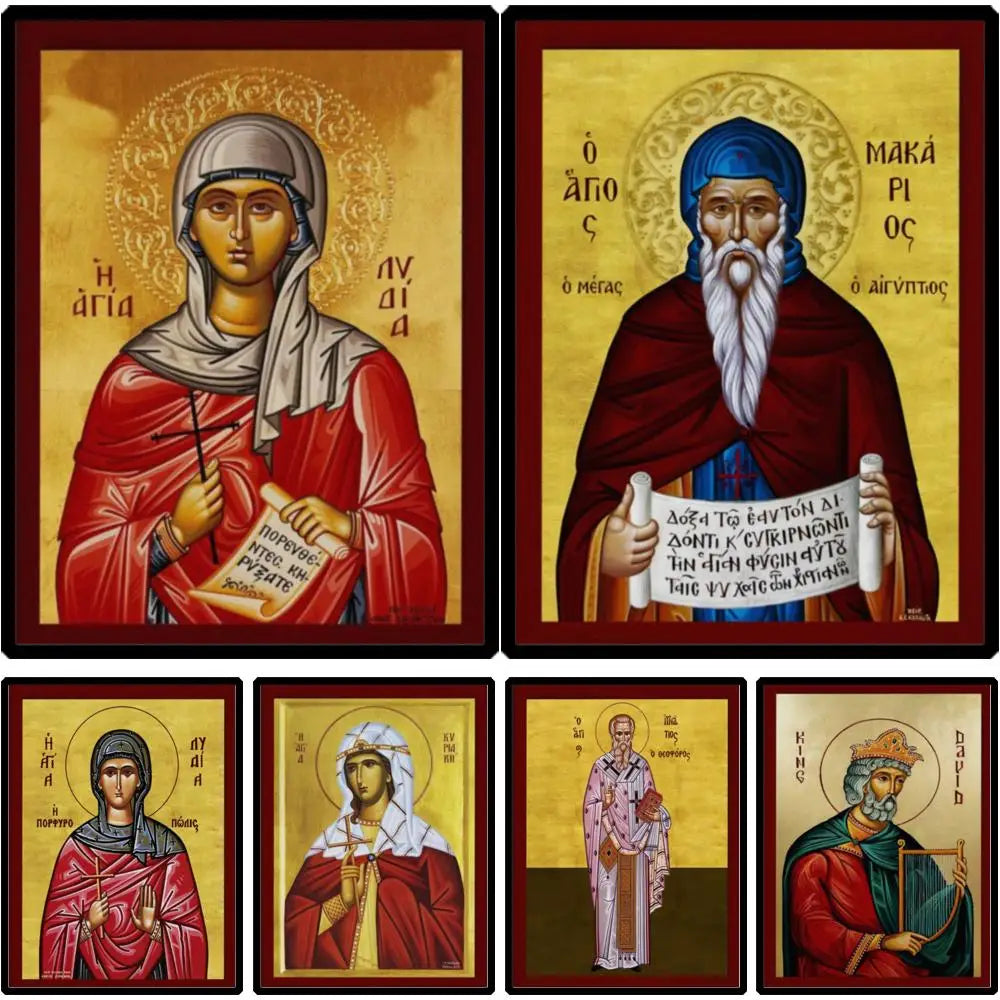 Greek Orthodox Saint Lydia Icon Canvas Print HD Byzantine Art Large Religious Wall Decor for Prayer Corner Office Christian Gift