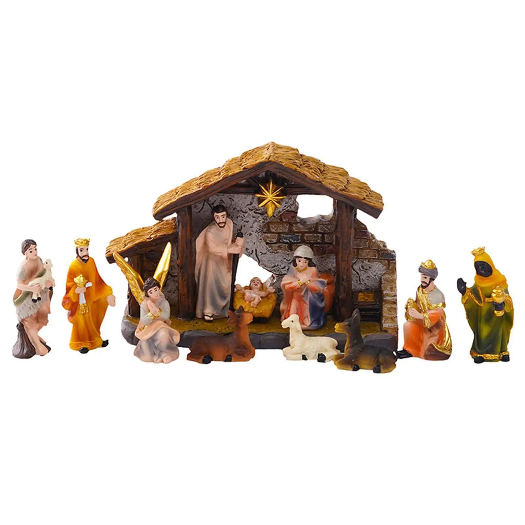 Christmas Nativity Scene Set Handmade Decorative Xmas Statue, Tabletop Decoration for Office, Desk