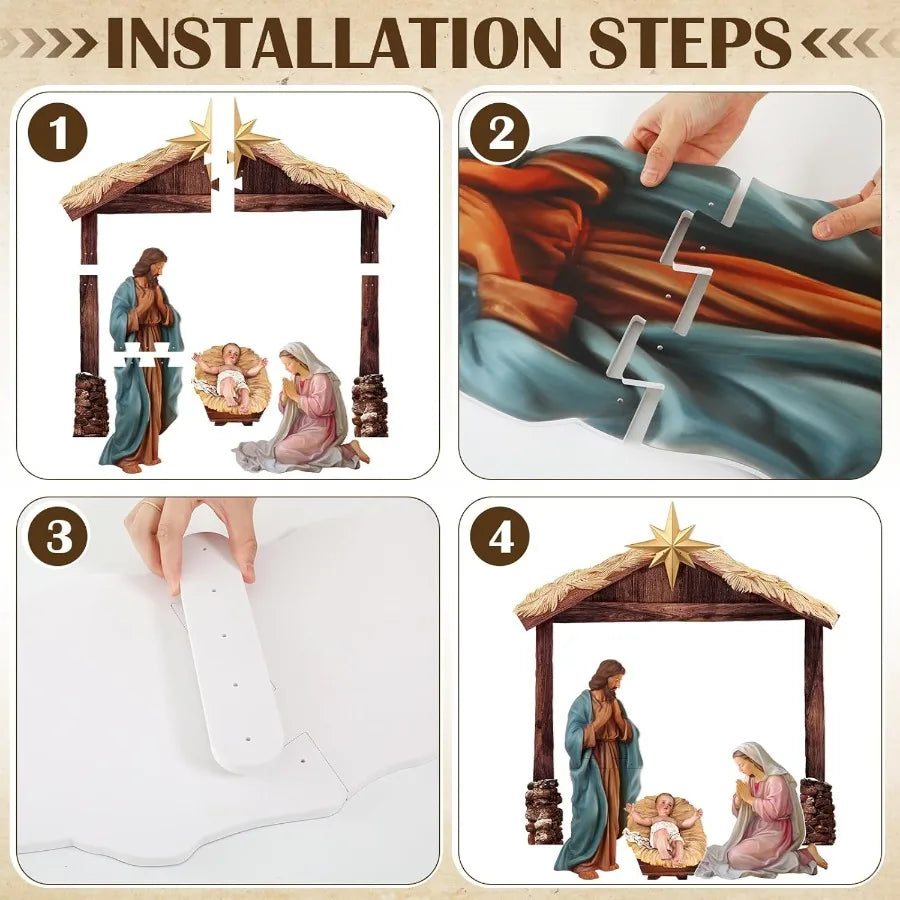 Large Outdoor Christmas Nativity Scene Holy Family Decoration Set Made of Weatherproof PVC for Front Yard and Lawn Perfect Chri